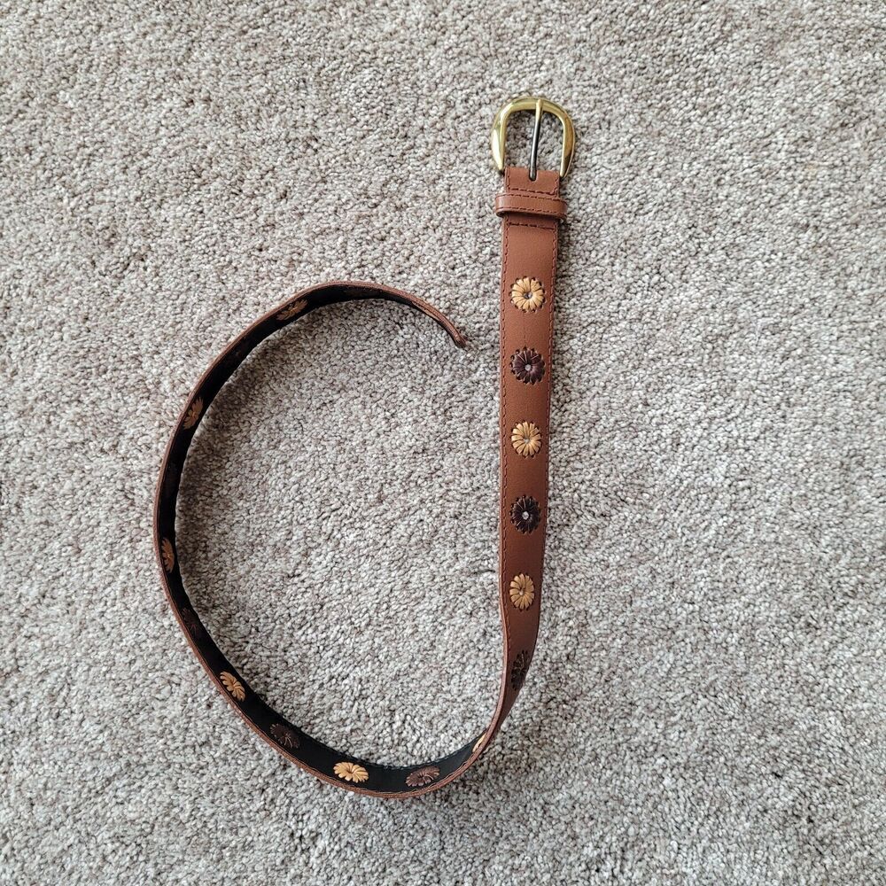 Liz Clairborne Sz Medium Brown Adjustable Belt Brass Buckle Thailand Style 28107 - Picture 7 of 10
